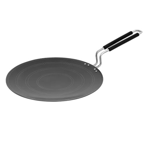 Iron Chapati Tawa - Cast Iron 26 cm Black Concave Surface Single Long Stainless Steel Handle