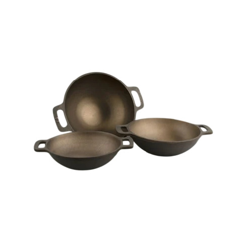 Satvikam Cast Iron Kadai - Cast Iron, 9 Inch, Black | Side Handles, Round Shape, Gas Compatible