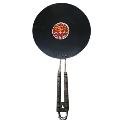 Steel Handle Iron Chapati Tawa - Iron 9-11 Inch Black | Single Long Steel Handle Round Shape Polished Finish Jute Bag Packaging