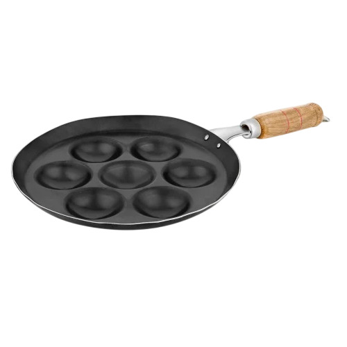 Wooden Handle Cast Iron Appam Pan