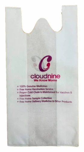 2kg White W Cut Printed Non Woven Bag - Non Woven, 2kg, White | Biodegradable, Moisture Proof, Recyclable, Hand Length Handle