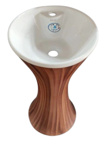 Brown Damru Shape Ceramic Pedestal Wash Basin