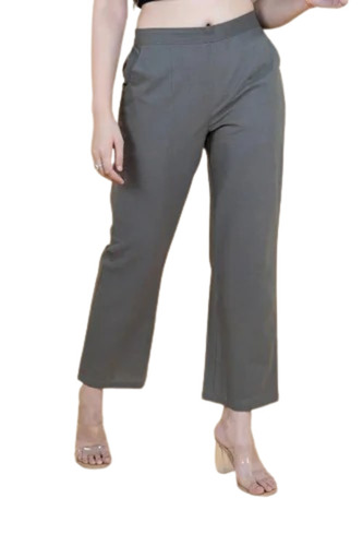 Ladies Cement Grey Wide Leg Cotton Pants