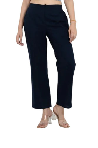 Ladies Navy Blue Wide Leg Cotton Pants