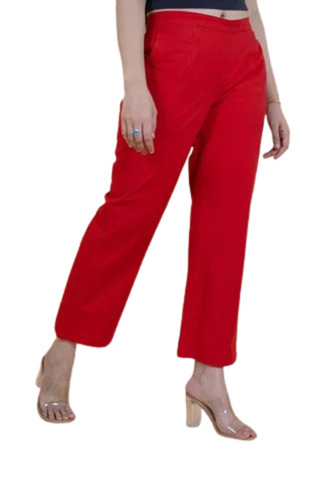 Ladies Red Wide Leg Cotton Pants