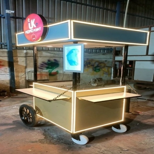 Momos Point Cart - Mild Steel, Golden Blue | Compact, Durable, Hygienic, Spacious Counter, Weather Resistant, Customer Friendly, Quick Service
