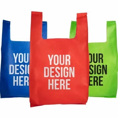 Multicolor Customized U Cut Printed Non Woven Bag - 5 Kg Capacity, Multi Color, Glossy Finish, Hand Length Handle, Water Resistant