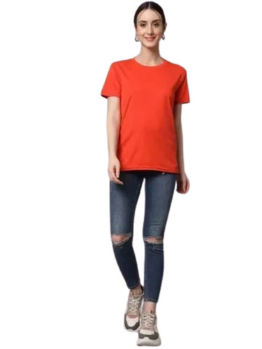Red Plain Ladies Half Sleeve T Shirt