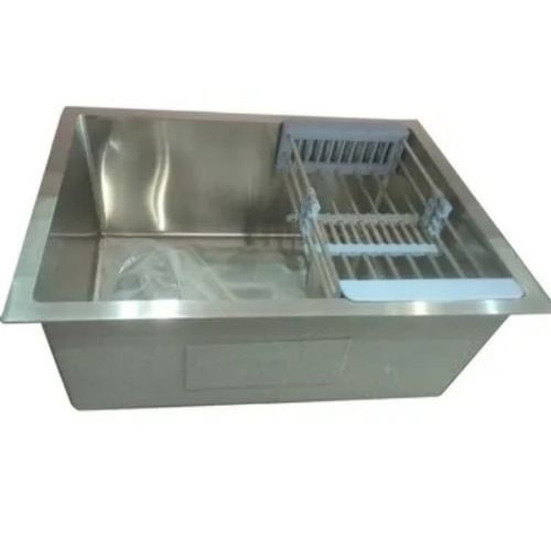 Silver Single Bowl Kitchen Sink - Stainless Steel, Silver, Square | Easy Cleaning, Scratch Resistant, Rust Proof, Deep Bowl