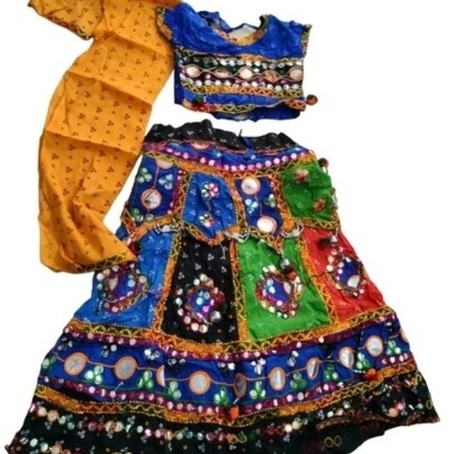Traditional Children Dance Costume - Lightweight Fabric, Multicolor | Embroidered Details, Flowing Design, Elastic Waist, Traditional Motifs