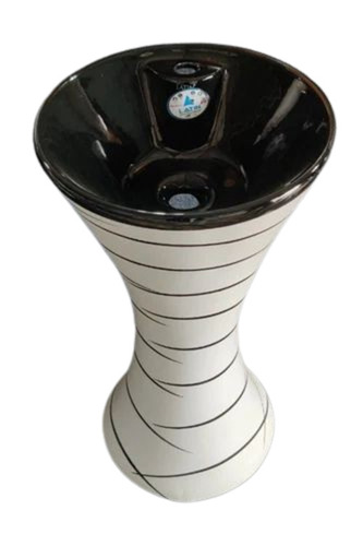 White Damru Shape Ceramic Pedestal Wash Basin