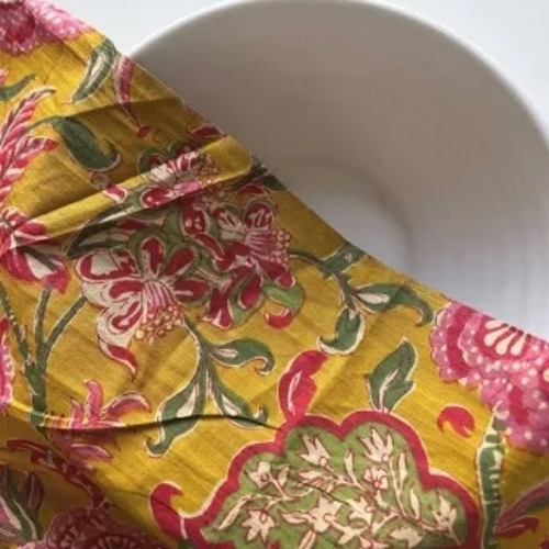 Cotton Textile Fabric - Lightweight Yellow Green Pink | Floral Design Soft Texture Breathable Vibrant Prints Durable Weave