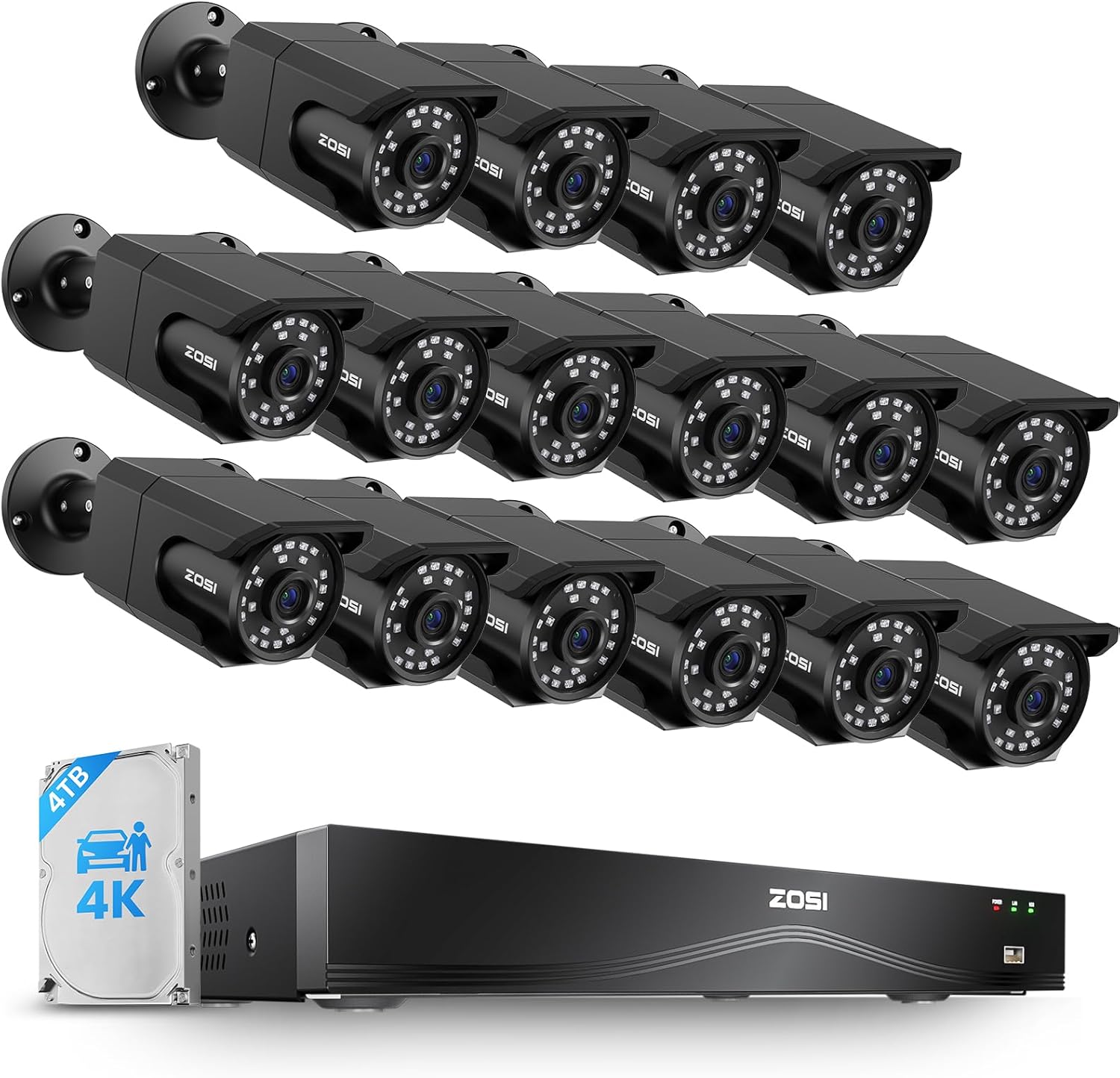 4K 16CH PoE Security Camera System 16 x 8MP PoE IP Camera Outdoor Indoor