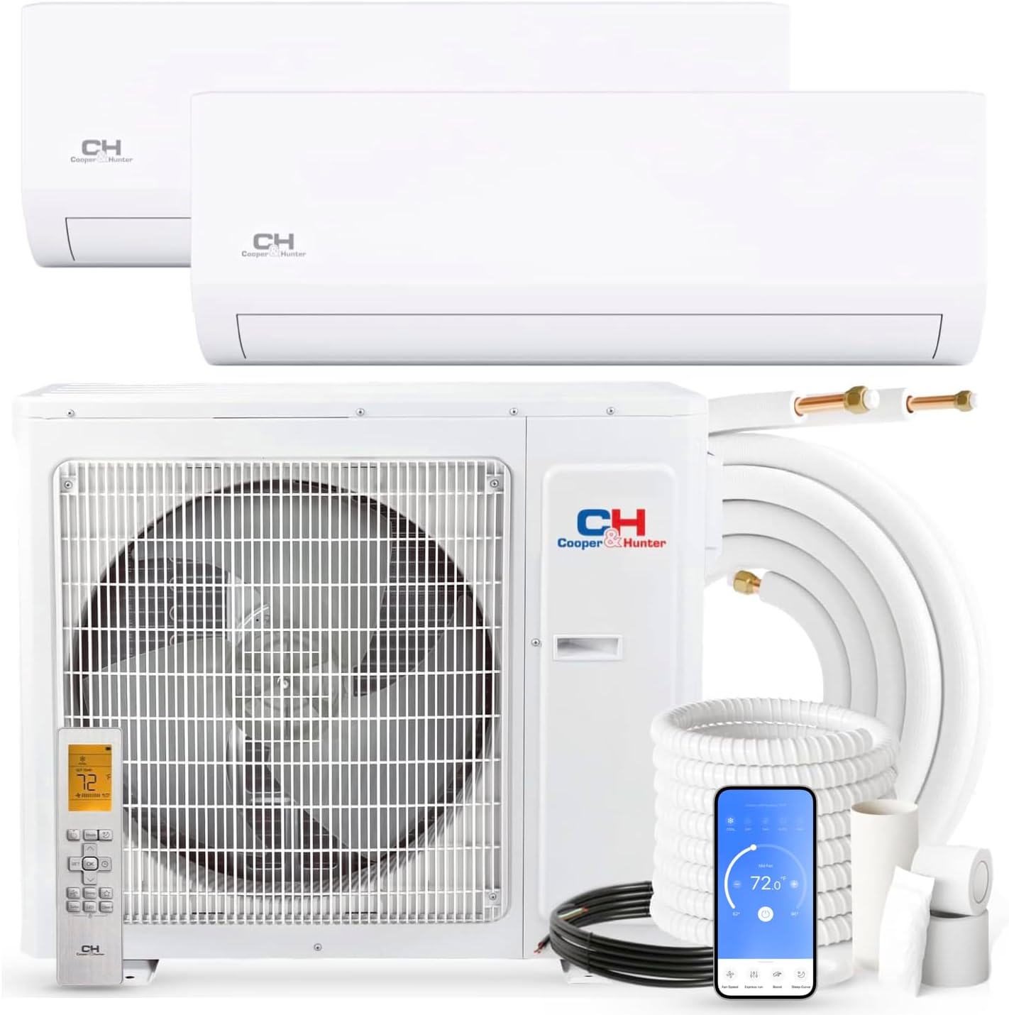 Cooper & Hunter Dual Zone 9,000 + 12,000 BTU Ductless Mini Split AC/Heating System
