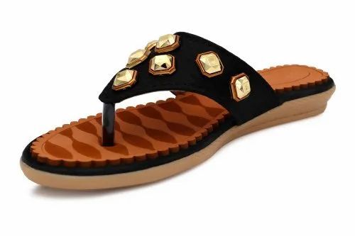 Ladies Stone Work Rubber Slipper - Rexine Upper, Rubber Sole, Size 7-10, Multi Color | Comfortable, Lightweight, Modern Slip-On Design