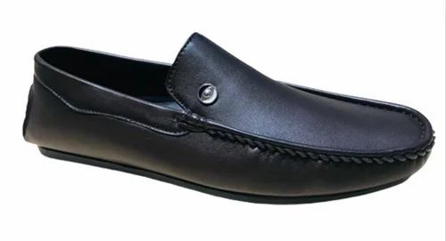 Men Black Party Wear Synthetic Leather Loafer Shoes - Size 7, Plain Pattern, Slip-On, Lightweight Comfortable Design