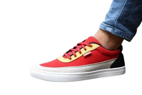 Men Casual Wear Shoes - Canvas Upper, PVC Sole, Sizes 6-10, Red White | Comfortable, Lightweight, Semi-Round Toe, Modern Style