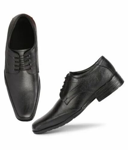 Men Lace Up Synthetic Leather Formal Shoes - Synthetic Leather, Size 6-10, Black | Low Heel, Pointed Toe, Polished Finish