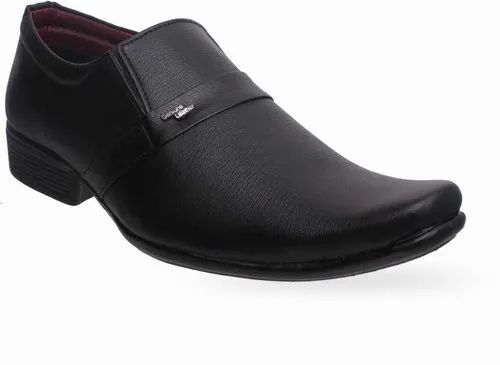 Men Slip On Synthetic Leather Formal Shoes - Synthetic Leather, Size 6-10, Matte Black | Low Heel, Pointed Toe, Water Resistant