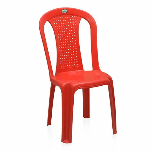 Red Plastic Armless Chair - Plastic, Medium, Red, Modern Textured Surface, Stackable, Durable, Easy to Clean