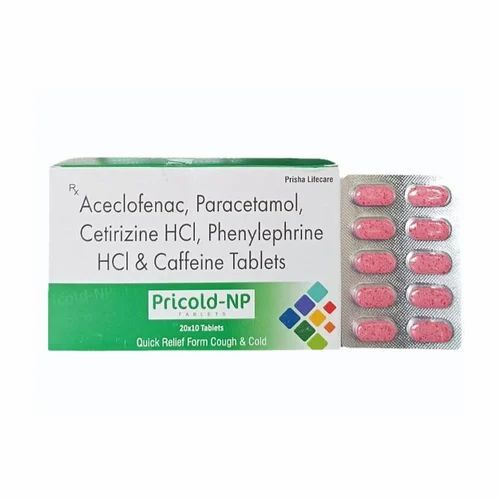 Aceclofenac Paracetamol Cetirizine Hcl Phenylephrine Hcl & Caffeine Tablets - Tablets Strip Contains 10 Aceclofenac 100mg + Paracetamol 325mg Strong Effective 18 Months Lifespan