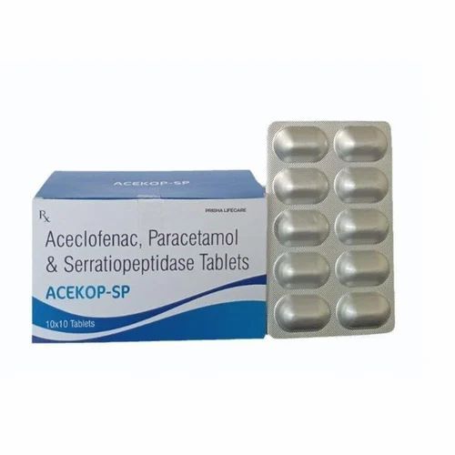 Aceclofenac Paracetamol Serratiopeptidase Tablet - Tablets, Strip of 10, Aceclofenac 100mg + Paracetamol 325mg + Serratiopeptidase 15mg, Strong Effective, 18 Months Shelf Life