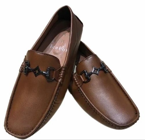 Men Brown Plain Loafer Shoes - Synthetic Leather, Size 8, Brown | Comfortable, Lightweight, Semi Round Toe, Slip-On