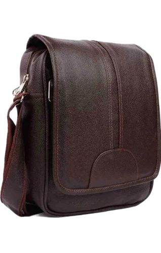 Pu Leather Brown Bag - PU Leather, 12x14x3 Inch, Multiple Colors | Polished Surface, Overflap Closure, 3 Compartments, Soft Texture