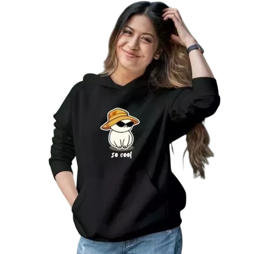 Black Ladies Printed Cotton Hoodies - Ethnic Region: Indian