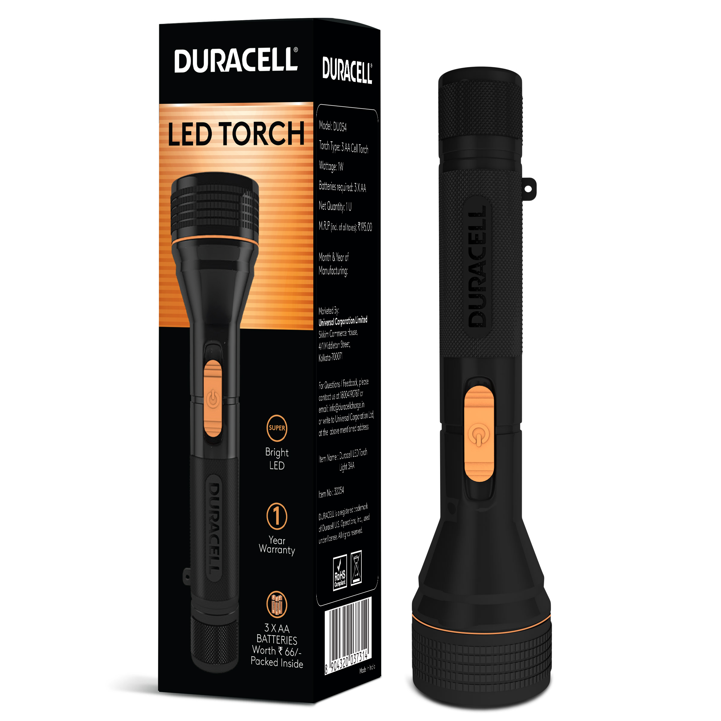 Duracell Led Torch With 3Aa Battery - Material: Abs