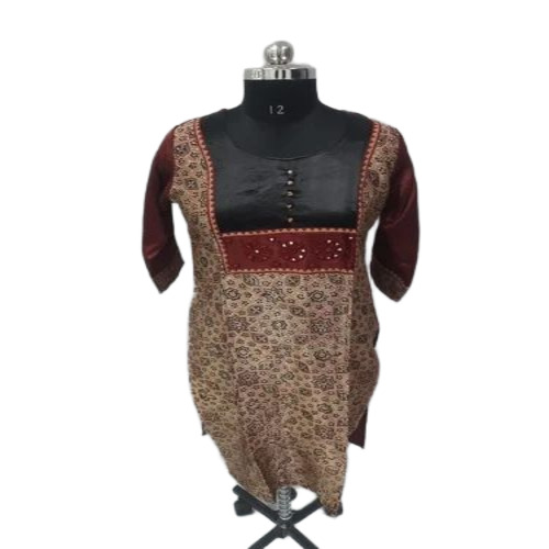 Ladies Mirror Work Silk Kurti
