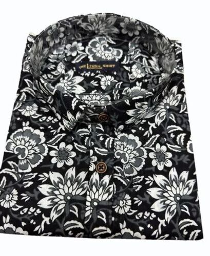 Men Black Party Wear Floral Sanganeri Printed Cotton Shirt - Half Sleeve, Regular Fit, Size M | Breathable, Anti UV, Quick Dry, Machine Washable