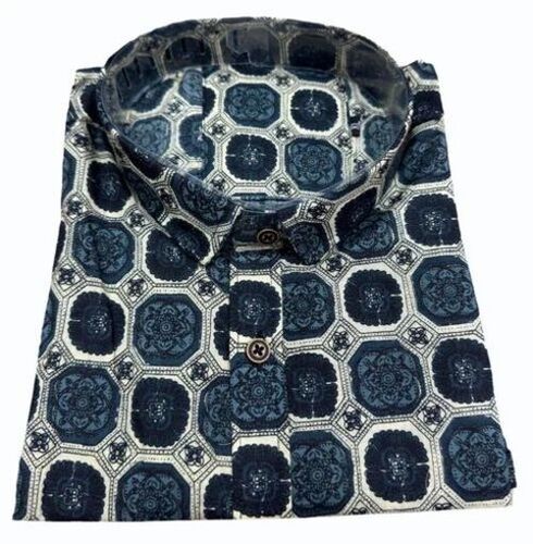 Men Off White Party Wear Floral Sanganeri Printed Cotton Shirt