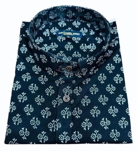 Men Royal Blue Casual Wear Floral Sanganeri Printed Cotton Shirt - Half Sleeve, Regular Fit, Size M | Breathable, Anti UV, Quick Dry, Machine Washable