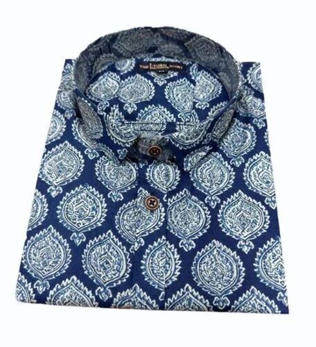Men Royal Blue Cotton Printed Shirt - Half Sleeve, Regular Fit, M | Breathable, Anti UV, Quick Dry, Machine Washable