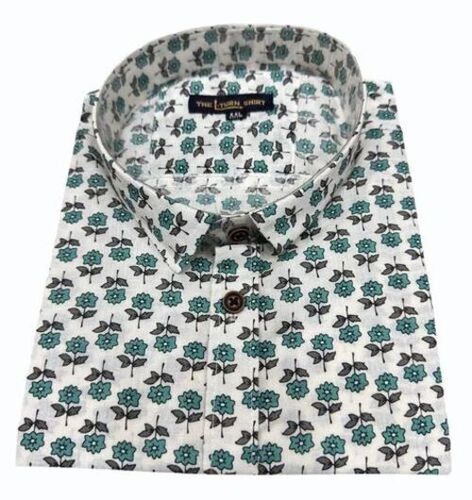 Men Snow White Casual Wear Floral Sanganeri Printed Cotton Shirt