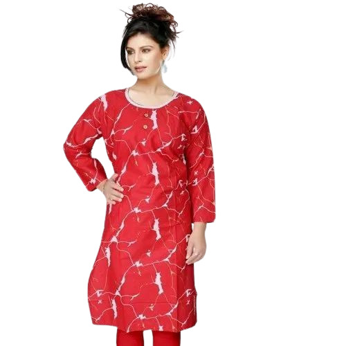 Red Cotton Printed Kurti