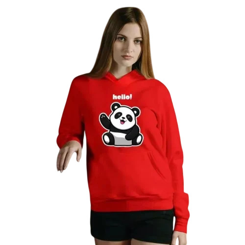 Red Panda Printed Ladies Cotton Hoodies - Ethnic Region: Indian