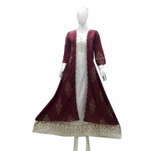 Wedding Wear Chanderi Kurti - 3/4th Sleeve, Regular Fit | Embroidered, Breathable, Anti Wrinkle, Quick Dry