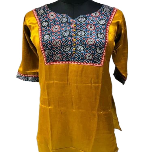 Yellow Fancy Silk Kurti