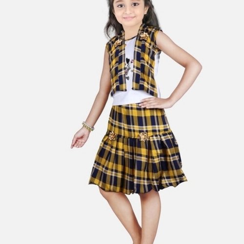 Check Printed Kids Girls Frock Dress