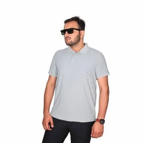 Mens Grey Polo Neck Cotton T Shirts