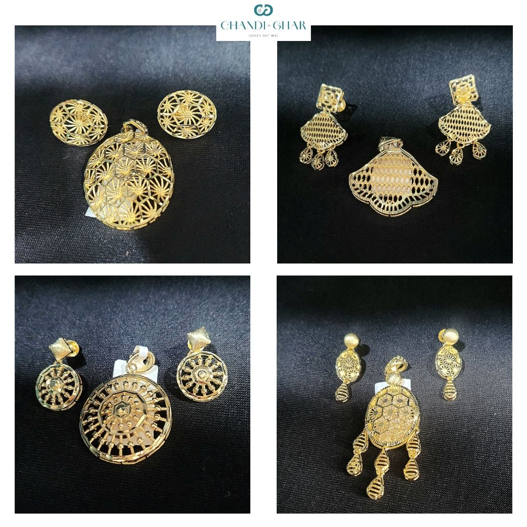Sterling Silver Sunheri Pendant Set - Color: Gold Plated