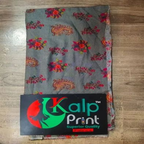 Grey Rayon Fabric - Rayon Material, Grey Color | Multicolor Embroidered Pattern, Casual Apparel Use