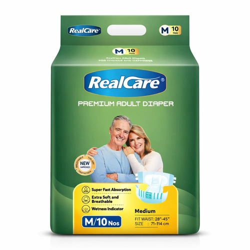 Premium Adult Diaper - Medium White, High Absorption | Wetness Indicator, Leak-Proof, Anti-Bacterial, Anti-Rash, Odour Lock