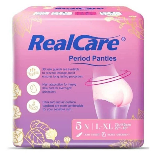 Realcare Period Panties - Cotton, Large, White | Disposable, 4-Layer Absorbent, Anti-Leak Protection