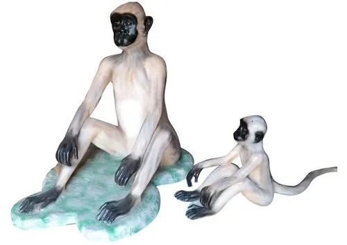 Frp Langur Monkey Statue Set - Color: White
