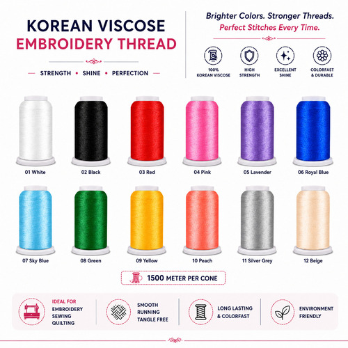 Korean Viscose Thread 1500M - Application: Embroidery / Sewing