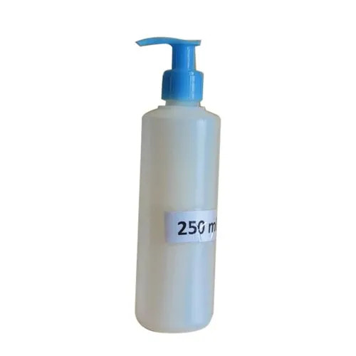 250 Ml Sanitizer Pump Bottle - HDPE Plastic, White, Round, Durable, Water Resistant Pump Cap