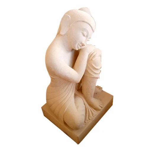 Golden Stone Buddha Statue - Polished Marble, 18 Inch, Multicolor | Durable, Lightweight, Easy to Clean